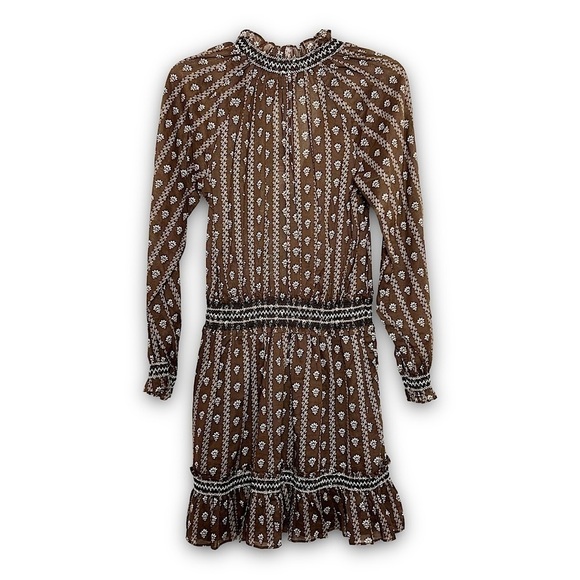 NWT VERONICA BEARD Floral Puffed Long Sleeve Embroidered Smocked Ruffled Dress M - Picture 8 of 15